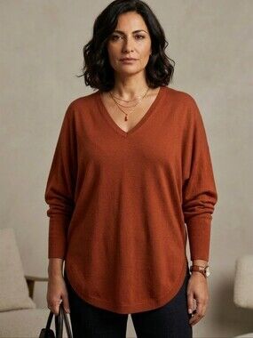 Vila Milano NWT Women's Size 2X Burnt Orange Soft V Neck Long Sleeve Sweater